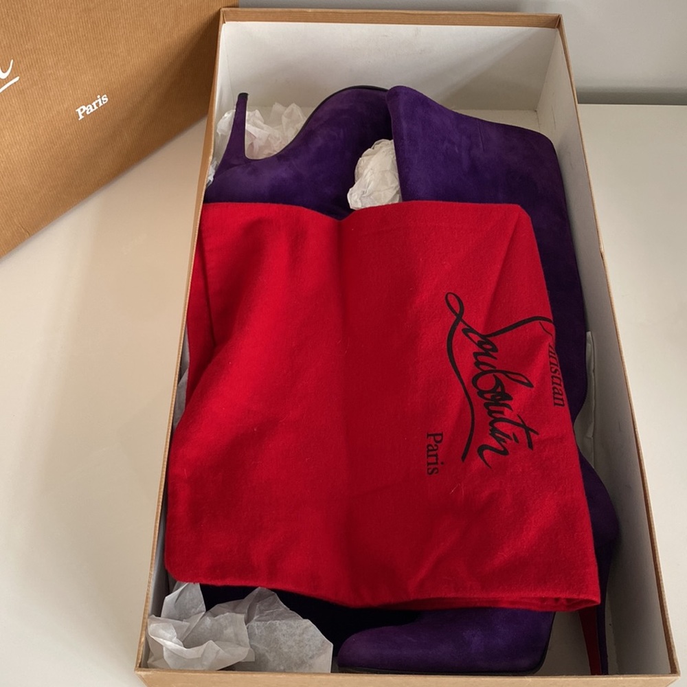 SOLD Christian Louboutin Babel 100mm Purple Suede boots size 36 - Picture 3 of 17